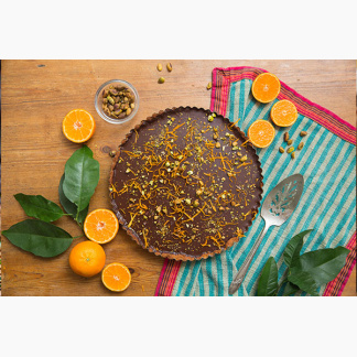Whole Chocolate and Clementine Tart with Cream