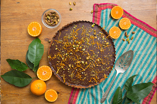 Whole Chocolate and Clementine Tart with Cream